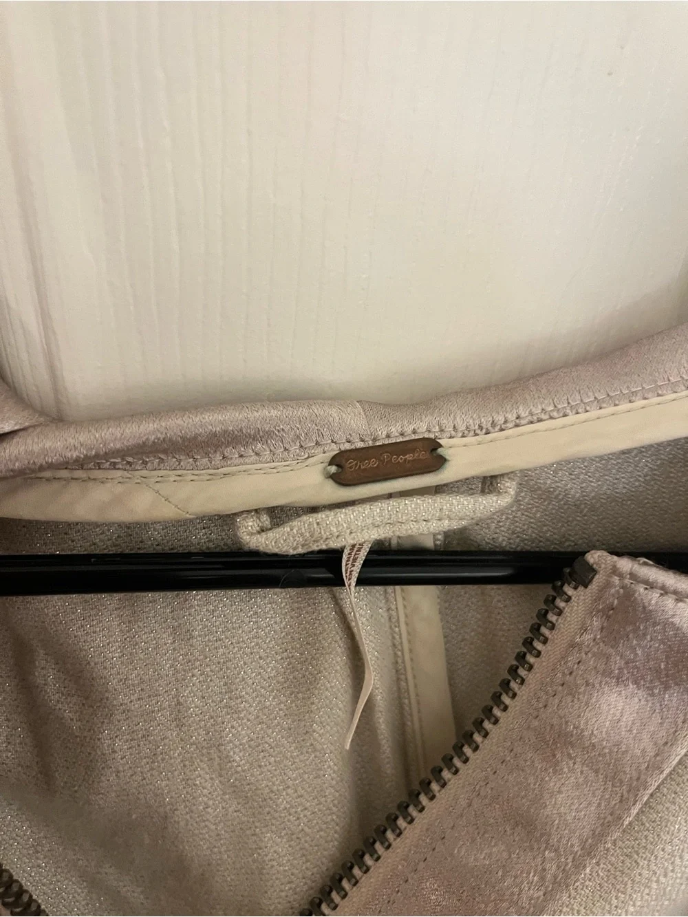 Free People Shimmer Panel Half-Zip Hooded Pullover in Champagne and Cream